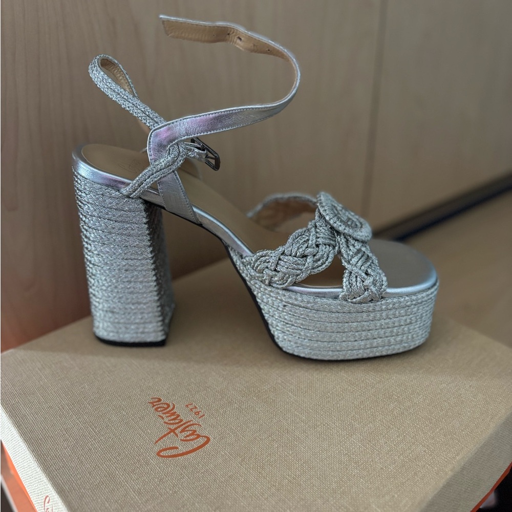 Castaner Silver Braided Platform Heels